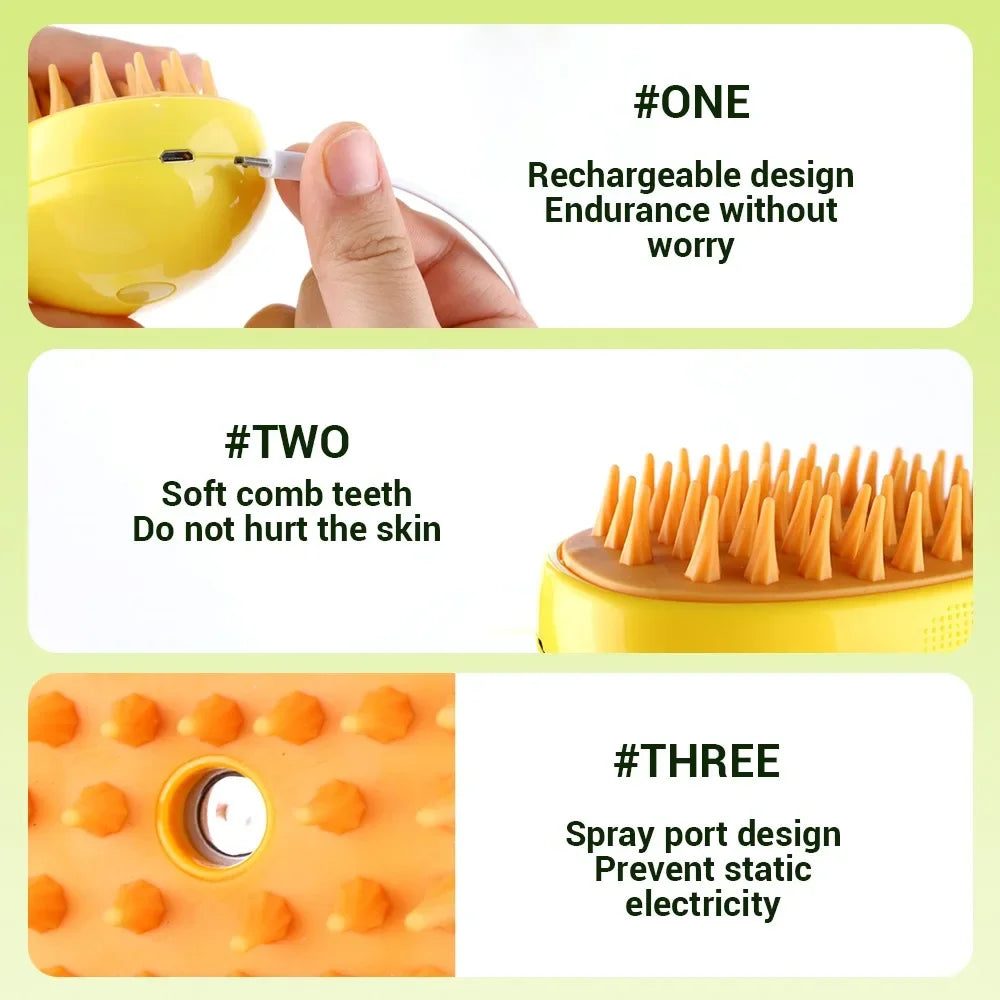 PawSteam - 3-in-1 Pet Grooming Brush